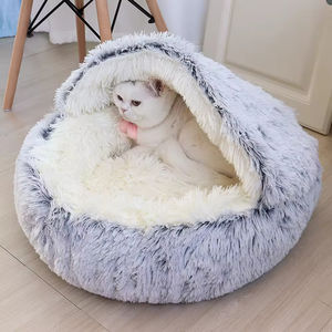 Groothandel Custom Nepbont Luxe Pluizig Pluche Hondenbed Hete Verkoop Ronde Pet Bed Opvouwbare Cave Capuchon Comfortabel Wasbaar Voor Katten - Product Image 1