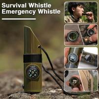 Kit de Survie d'Extérieur 7-en-1 de Poche Sifflet d'Urgence Lampe LED Boussole Thermomètre Cadran Affichage Numérique Étui pour le Camping
