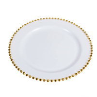 Assiettes à dîner en plastique PS blanc moderne de qualité supérieure, bordure dorée perlée, jetables, 7'', 9'', 10'', pour fêtes, mariages, traiteurs, événements, restaurants