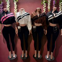 Ensemble pantalon long 2 pièces PEEQI AXR832, style automne, col à revers, sport, color-block, coupe ajustée décontractée