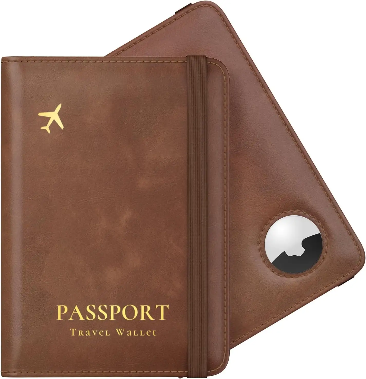 Soporte para pasaporte con ranura para etiquetas de aire, billetera para pasaporte con etiqueta de aire para hombres, estuche de cuero para pasaporte familiar para viajes antipérdida