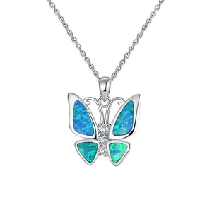 Moda 2024 mariposa azul colgante circón blanco para mujeres animales plateado regalos de lujo azul 925 collar de plata esterlina