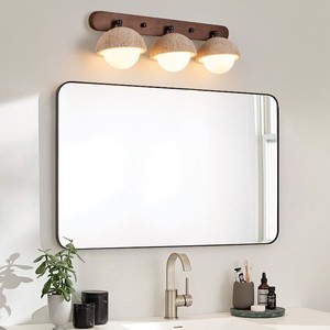 Retro Minimalist Wooden Wall Lamp Yellow Travertine Walnut Wood <b>Light</b> for Bedroom Bathroom <b>Vanity</b> <b>Mirror</b> - Product Image 4