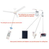 Ventilateur de plafond solaire rechargeable avec télécommande, moteur en cuivre sans balais 12V CC, 56 pouces
