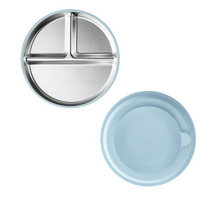 Food Grade 304 Stainless Steel <b>Kids</b> Plates with Removable Silicone Sleeves and Suction Base Dishwasher Safe Baby <b>Dining</b> Dishes - Product Image 3