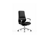 Chaise de bureau de direction moderne rembourrée à dossier haut avec base en aluminium poli et accoudoirs rembourrés pour espace de travail commercial