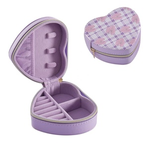 Hawaiian Kalo Custom Organizer Storage Box Heart-shape Purple Palaka Design PU Leather <b>Small</b> Ring Travel Jewelry Box Organizer - Product Image 2