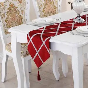 wholesale luxury persian flower jacquard embroidery hand beaded wedding decorative macrame long table runner