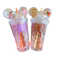 Mug de voyage en plastique réutilisable sans BPA avec paille, double paroi, anti-fuite, 450 ml, pour jus et boissons froides, pour filles kawaii