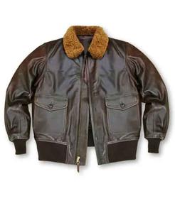 Veste aviateur en cuir de vache véritable 100% brun vieilli de haute qualité en gros OEM - Product Image 1