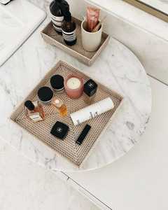 Bandeja de mimbre redonda tejida con asas, bandeja otomana para desayuno, bebidas, aperitivos para mesa de centro, decoración para el hogar - Product Image 3