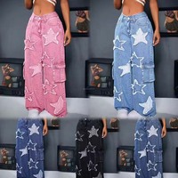 Jeans décontractés à taille haute et jambes larges pour femme, en denim délavé, pour un usage quotidien