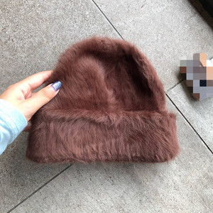Mode fourrure longue Angora lapin fourrure chapeau d'hiver femmes en peluche floue blanc tricoté chaud bonnets - Product Image 3