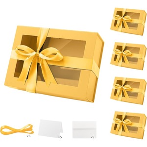Caja de regalo amarilla con tapa y ventana, caja de regalo transparente, con cinta, caja para propuesta de dama de honor, se puede personalizar - Product Image 1