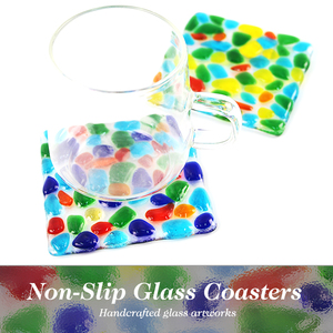 Art Design Stained Glass Coaster Set Reusable Square & <b>Round</b> Colorful <b>Mats</b> for Tabletop Protection & Dining Decor - Product Image 3