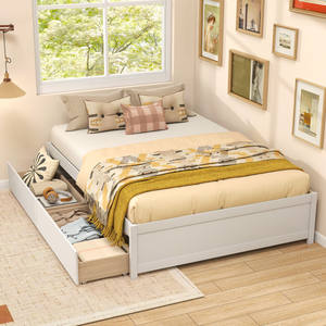 Modern Full Queen-Size rangka tempat tidur kayu 2 tangan diukir laci penyimpanan bergulir kayu pinus tempat tidur ganda putih kamar tidur furnitur rumah - Product Image 2