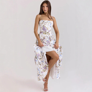 ZHEZHE Elegante <span class=keywords><strong>Abito</strong></span> Lungo Floreale con Design Sottile e Aura Feerica, Vestito Estivo Vintage Europeo-Americano per Donne - Product Image 5