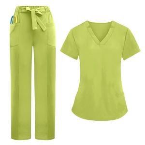 HZMNOI Women's Scrub Set V-Neck <b>Top</b> And Straight Leg Pants Moisture Wicking Solid Color Hospital Uniforms S XXL - Product Image 3