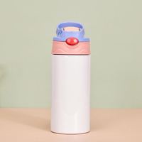 Gobelet de sublimation 12oz en acier inoxydable, bouteille isotherme à double paroi pour enfants avec couvercle droit et rabattable, couleurs variées