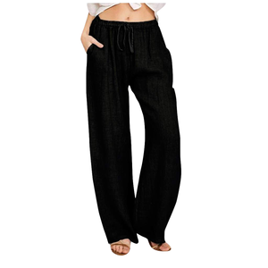 Pantaloni Palazzo Estivi da <span class=keywords><strong>Donna</strong></span> 100% Lino a Gamba Larga, Vita Alta, Vestibilità Ampia, Casual, Traspiranti, Tinta Unita con <span class=keywords><strong>Tasche</strong></span> - Product Image 1