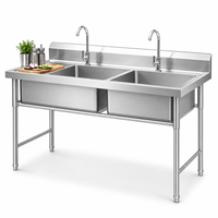 Évier professionnel double bac en acier inoxydable pour meuble de cuisine commercial, idéal pour les projets de restauration