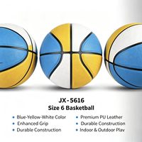 Ballon de basketball laminé taille 6, absorbant l'humidité, imprimé color-block, antidérapant, pour femmes et jeunes, entraînement et matchs sur terrains intérieurs en plastique