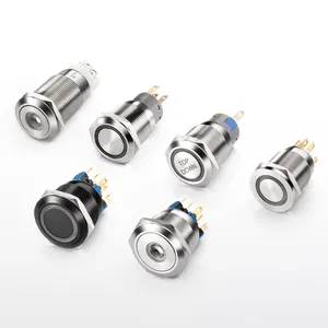 16mm 19mm 22mm Metal led pushbutton push button switch with wire harness and 5 hole connector