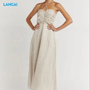 Vestidos sin espalda Verano Sexy Blanco Vestidos de playa Abrigo de lino largo Vestidos casuales de mujer - Product Image 3