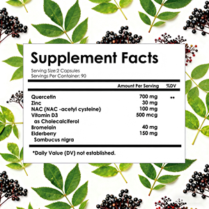 Suplemen Kapsul Antioksidan Alami OEM 8 1 <span class=keywords><strong>Quercetin</strong></span>, <span class=keywords><strong>Bromelain</strong></span>, Vitamin C, Zinc, NAC, Elderberry untuk Kesehatan Imunitas Dewasa - Product Image 6