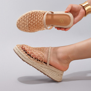 Sandales compensées en liège pour femme, matériau naturel, plateforme à semelle épaisse, chaussures d'été, sandales tressées pour femme - Product Image 1