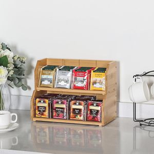 Caja de almacenamiento de bolsitas de té de bambú y madera, estante apilable de 2 niveles, caja de almacenamiento de bolsitas de té/café para encimera/gabinete de oficina - Product Image 2