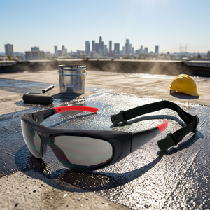 Gafas de trabajo para construcción pesada, montura nailon, espuma EVA sellada, lente PC transparente, correa intercambiable - Product Image 1