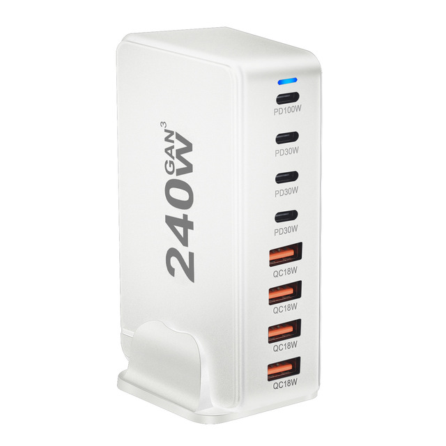 New Model Gan Charger Adapter 240w 8 Port Pd Qc Usb Fast Desk Charger With Quick Charger Docking Station for Laptop Mobile Phone