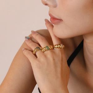 Croissant Zircon Paved Open <b>Adjustable</b> <b>Ring</b> 18K Gold Plated Stainless Steel Engagement Fashion <b>Rings</b> Jewelry for Women Wedding - Product Image 1