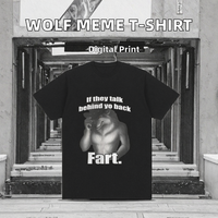 T-shirt en coton surdimensionné pour hommes, motif loup Meme Emo drôle, rétro Harajuku, imprimé sportif, noir, 100% coton
