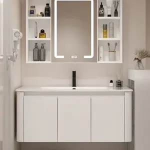 Top Grade Wholesale Wall Mounted White Beige Color Painting PVC Ceramic Basin Bathroom Vanity with Mirror
