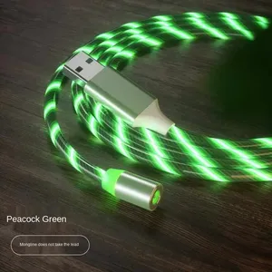 Custom Magnetic 3 in 1 Fast Charging USB Cable Flowing Light Phone Accessories Led Luminous Type C Micro Data Cables