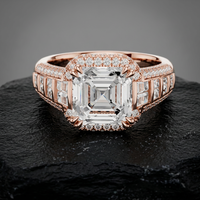Anillo de Lujo Unisex con Diamante Cultivado en Laboratorio con Corte Asscher, Certificado IGI, E VVS2, en Oro de 14k, Halo Baguette, Banda Ancha de 8.05mm