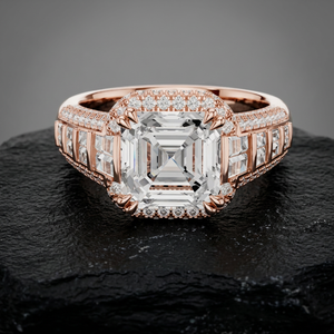 แหวนเพชรทรง Asscher Cut E VVS2 รับรองโดย IGI เพชรเพาะเลี้ยงในห้องปฏิบัติการ ตัวเรือนทอง 14k ประดับเพชรทรงบาแก็ตต์แบบ Halo กว้าง 8.05 มม. แหวนวงกว้างสำหรับทั้งชายและหญิง ดีไซน์หรูหรา - Product Image 5