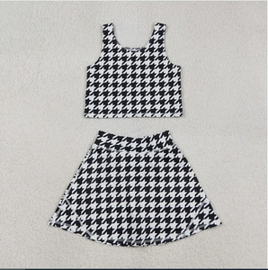 Conjunto de Ropa de Yoga para Niñas, Falda Pantalón con Estampado a Cuadros Negros GSD2858, Verano - Product Image 4