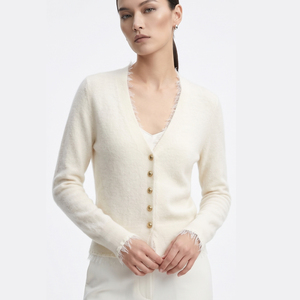 Cardigan da <span class=keywords><strong>Donna</strong></span> <span class=keywords><strong>Autunno</strong></span> <span class=keywords><strong>Inverno</strong></span> con Scollo a V, Caldo e Lavorato a Maglia, Stile Casual con Decorazioni in Pizzo - Product Image 2