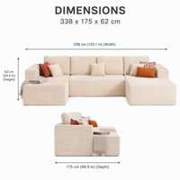 Canapé modulaire en forme de L de couleur crème avec fauteuil double inclinable, garnissage en tissu et éponge, design moderne pour salon