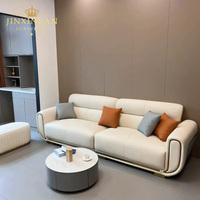 Cremefarbenes Mikrofaser-Leder-Sofa-Set mit Sessel, Ottoman, Diamant-Steppung an den Armlehnen und Edelstahlrahmen für Wohnzimmer und Zuhause