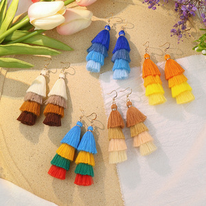 Pendientes bohemios con borlas para mujer, joyería colorida con flecos en capas para fiesta, accesorios de moda - Product Image 1