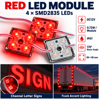 Module LED 4 LED 12V SMD2835 0.72W IP67 Étanche 38x38mm 170 Degrés Lumière Blanche Rouge Ambre pour Lettres Lumineuses Éclairage Latéral de Camion
