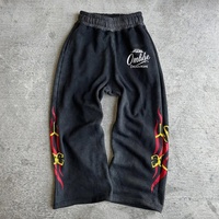 Pantalon de survêtement Script Flame en molleton épais délavé, coupe droite, taille mi-haute, poches fendues, coupe oversize, style vintage, pour le quotidien et le streetwear