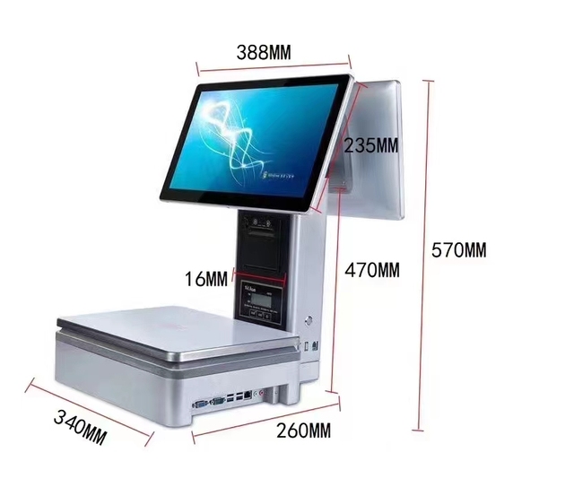 New Model Touch Screen POS Scale with AI 58mm Printer Barcode Scanner Intelligent Electronic Cash Register Scale