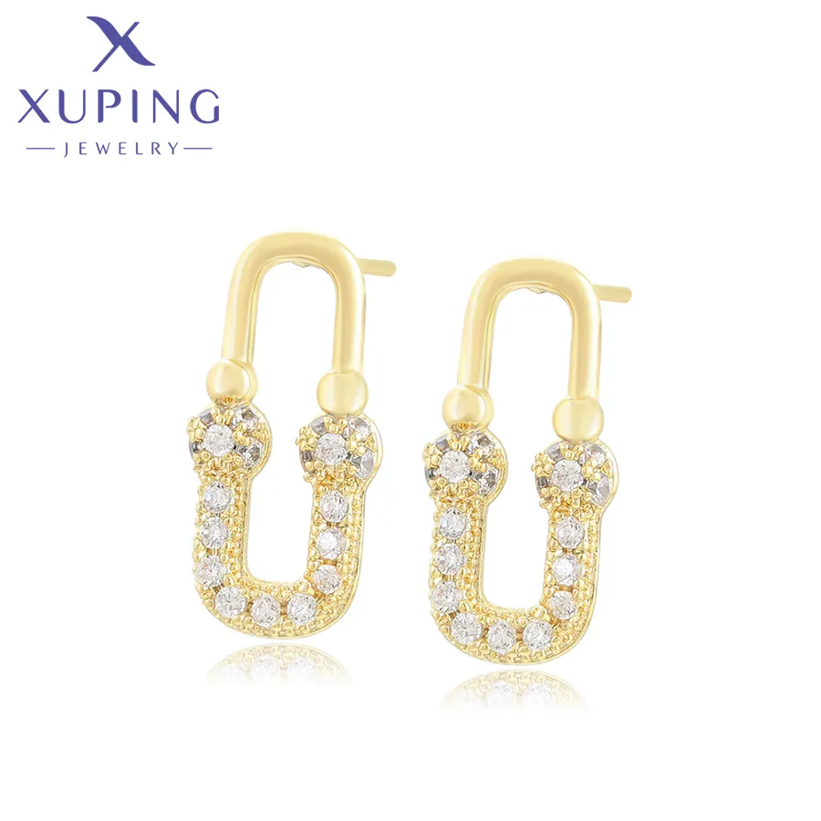 A00906108 Xuping perhiasan mode elegan anting-anting 14K warna emas lingkungan batu tembaga anting-anting mewah royal vintage anting-anting