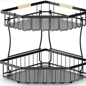 Double Layer Corner Fruit Basket Black Standing Type Durable Kitchen Vegetable <b>Storage</b> Shelf - Product Image 5