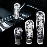 Pommeau de levier de vitesse universel en cristal à bulles avec lumière LED, en acrylique transparent, cylindrique, 15 cm, pour modification manuelle ou automatique